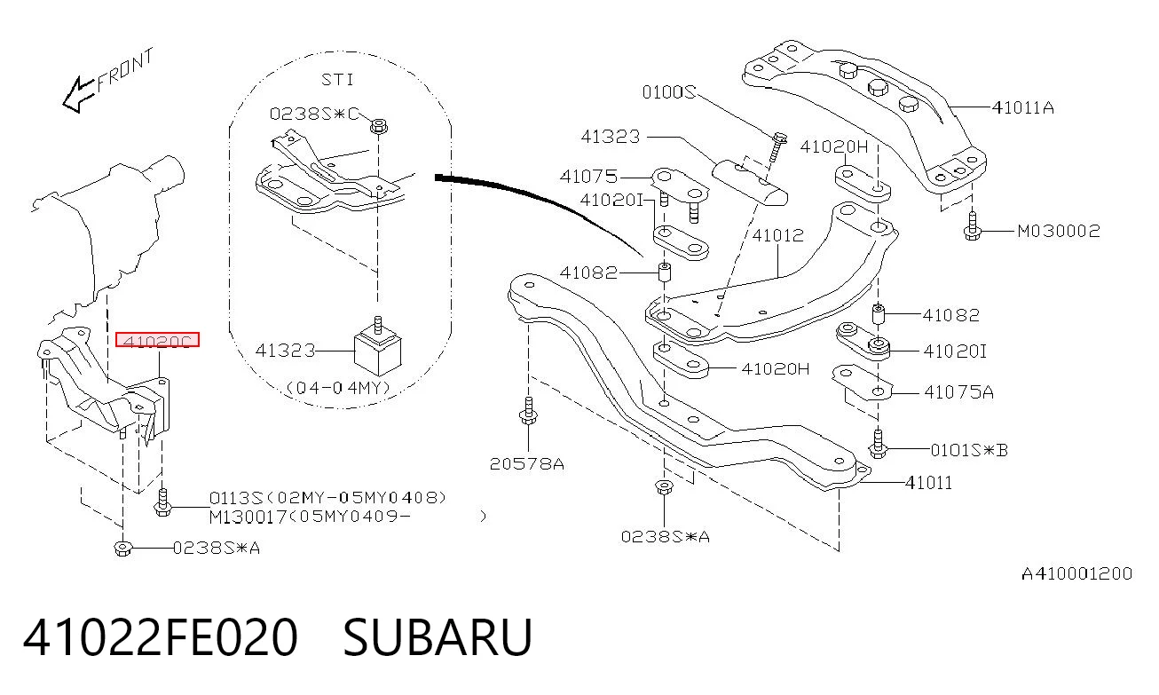 Soporte trasero del motor 41022FE020 SUBARU