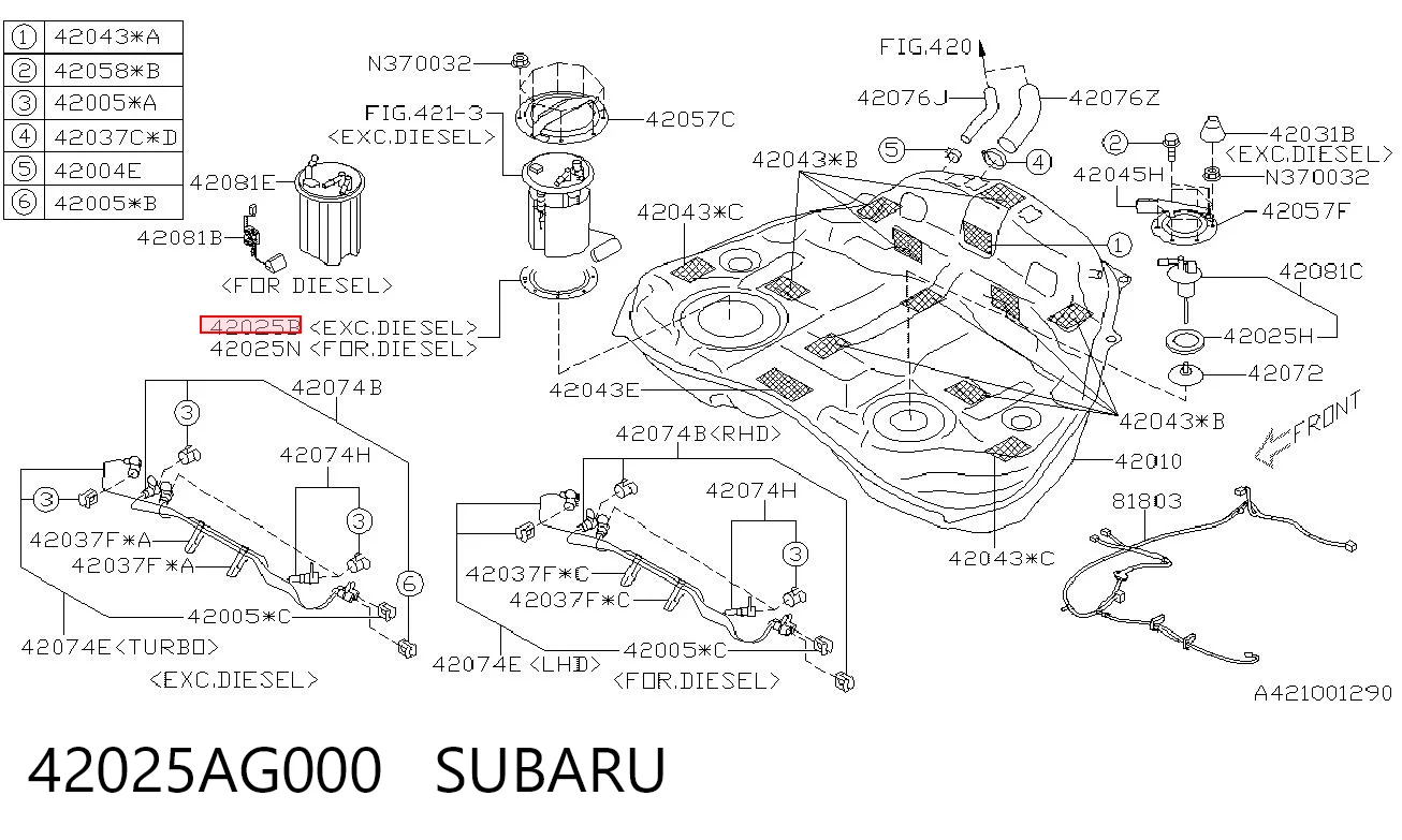 42025AG000 Subaru Junta del sensor de nivel de combustible/bomba de combustible (depósito de combustible)