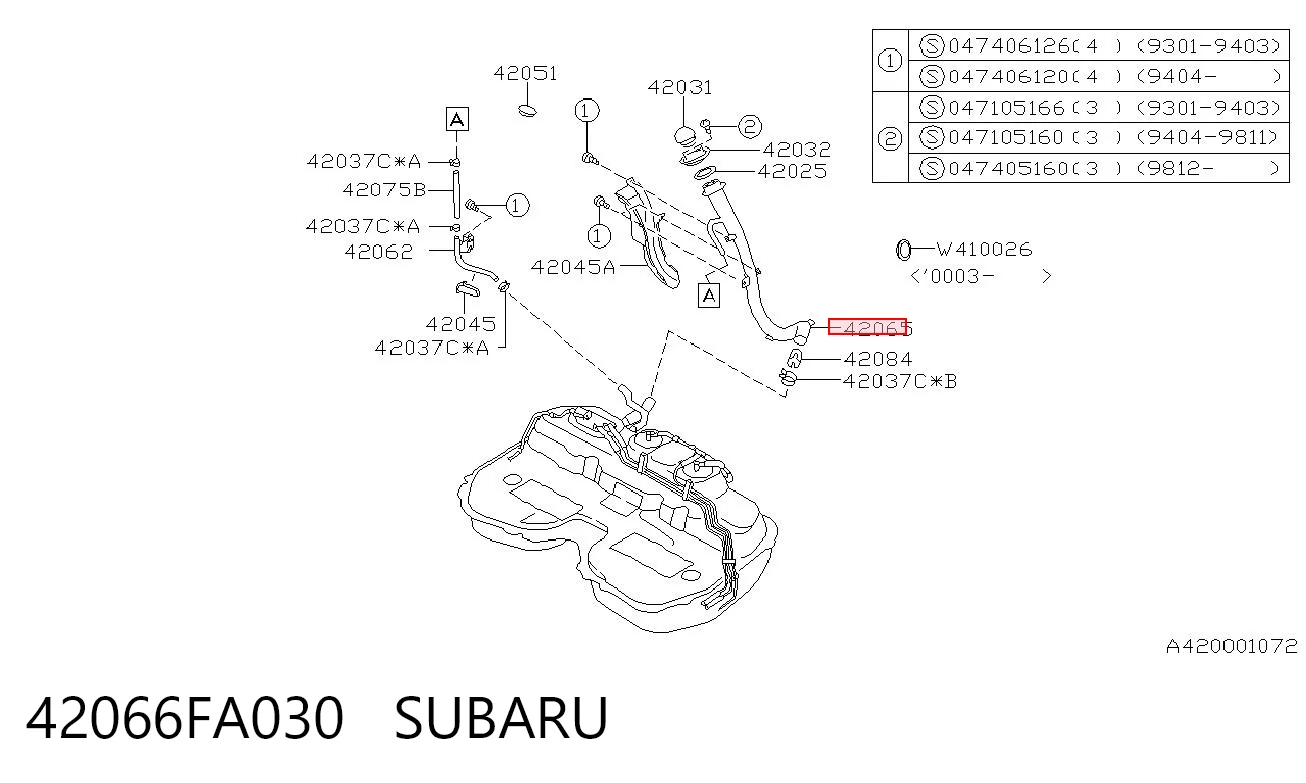 Boca de llenado del depósito de combustible 42066FA030 SUBARU