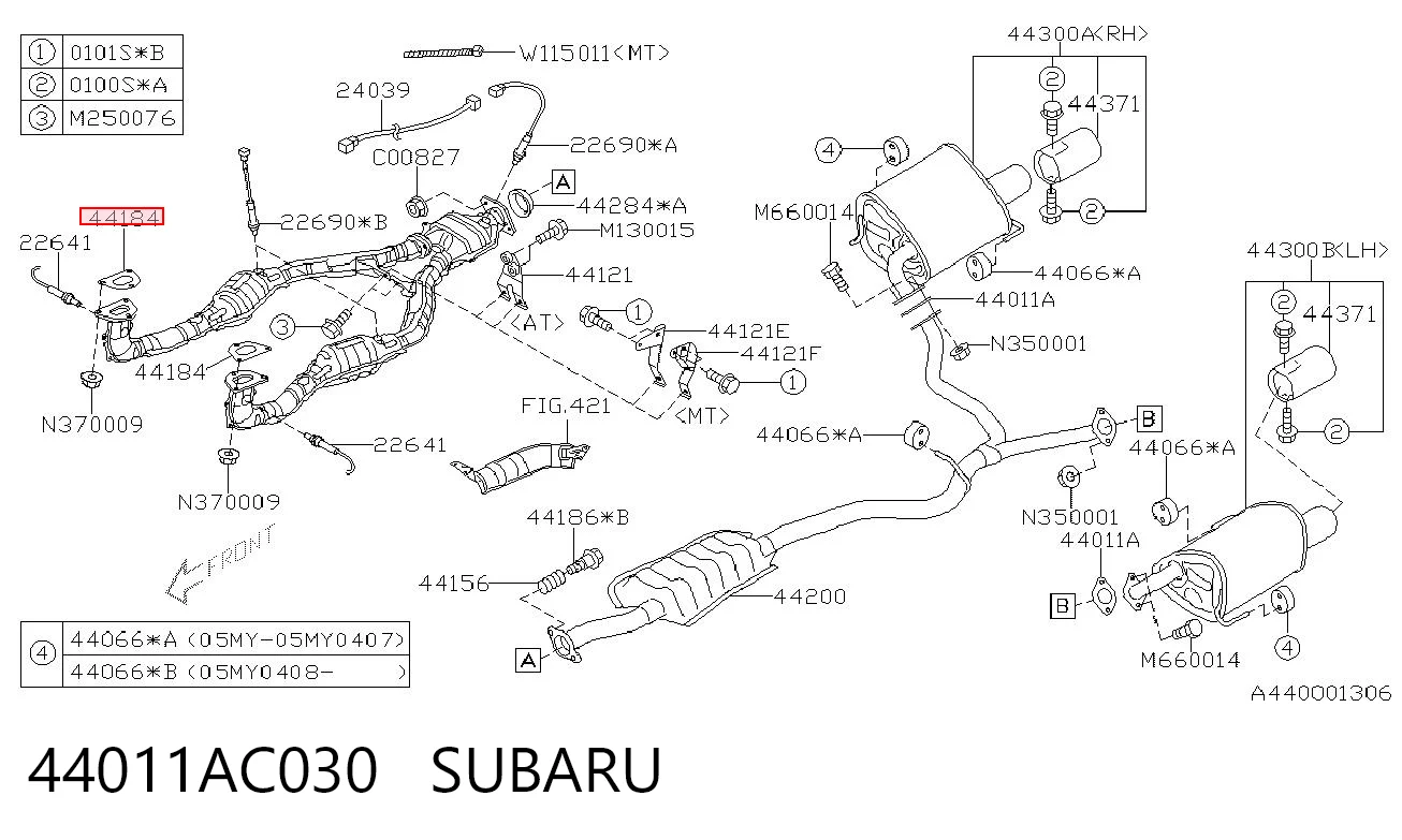 44011AC030 Subaru Junta colector joint