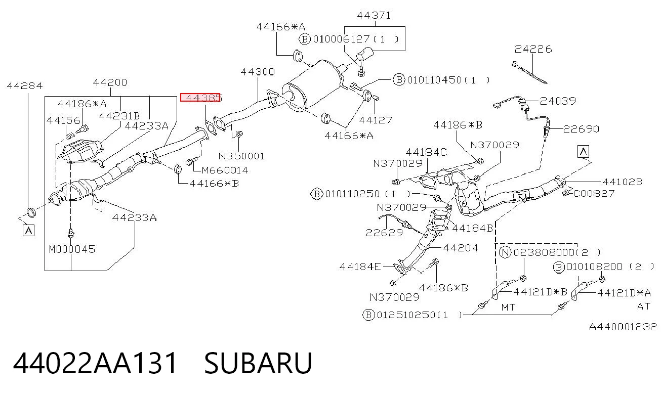44022AA131 Subaru Junta de montaje del silenciador