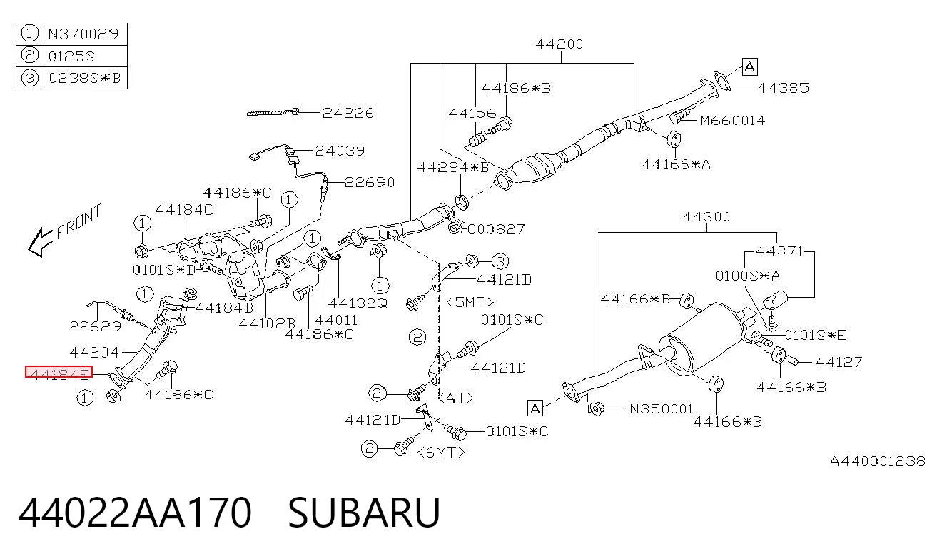 44022AA170 Subaru Junta de sistema de escape