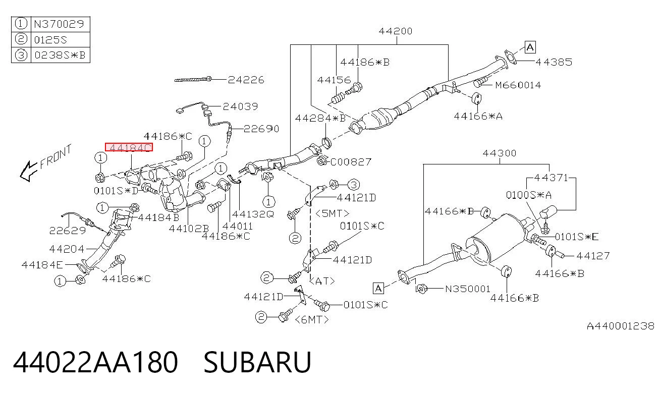 44022AA180 Subaru Junta de sistema de escape