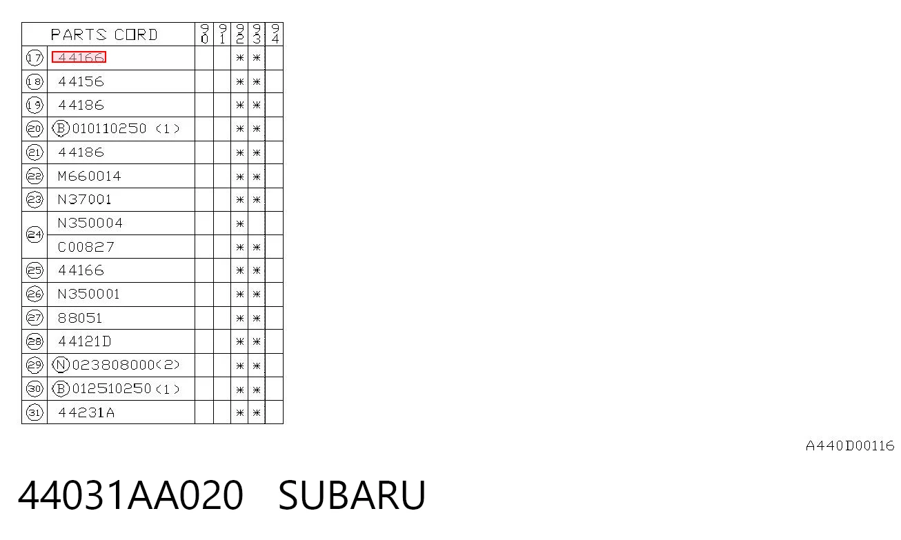 44031AA020 Subaru Soporte de escape