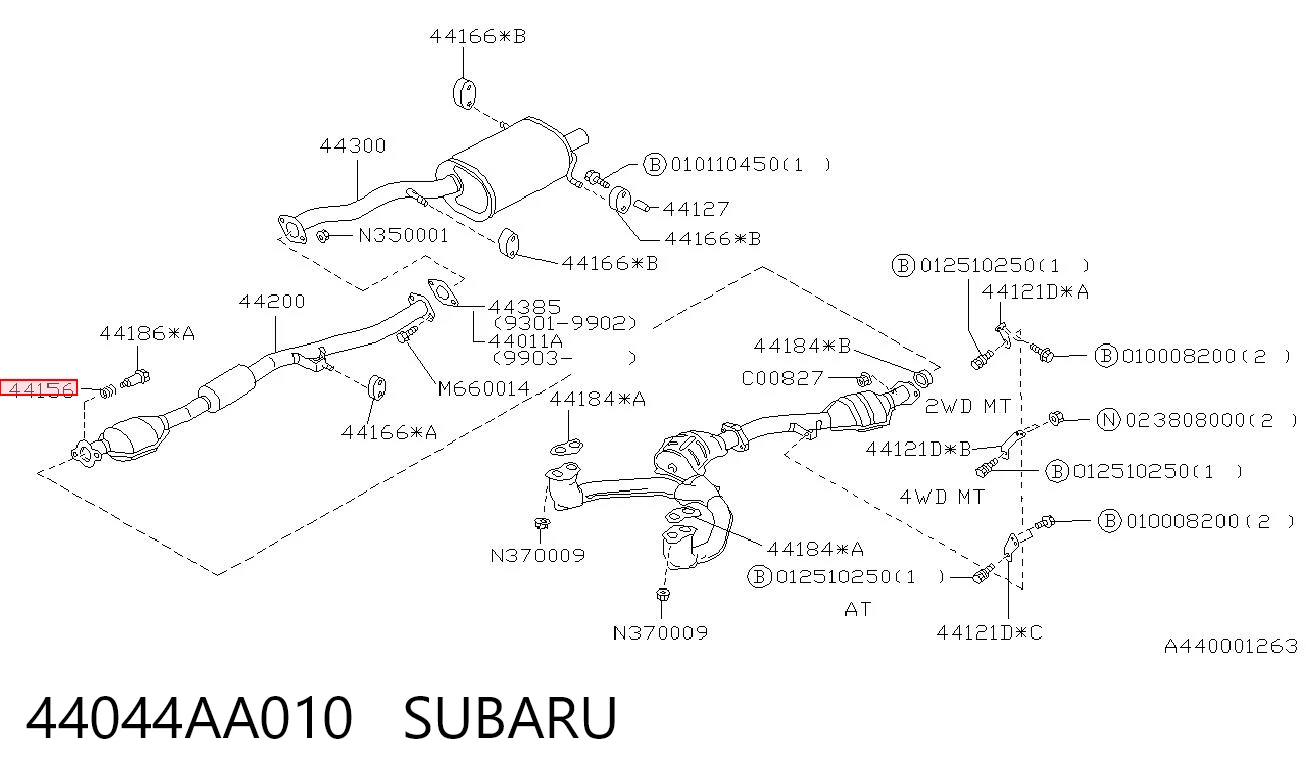 44044AA010 Subaru Resorte del sistema de escape