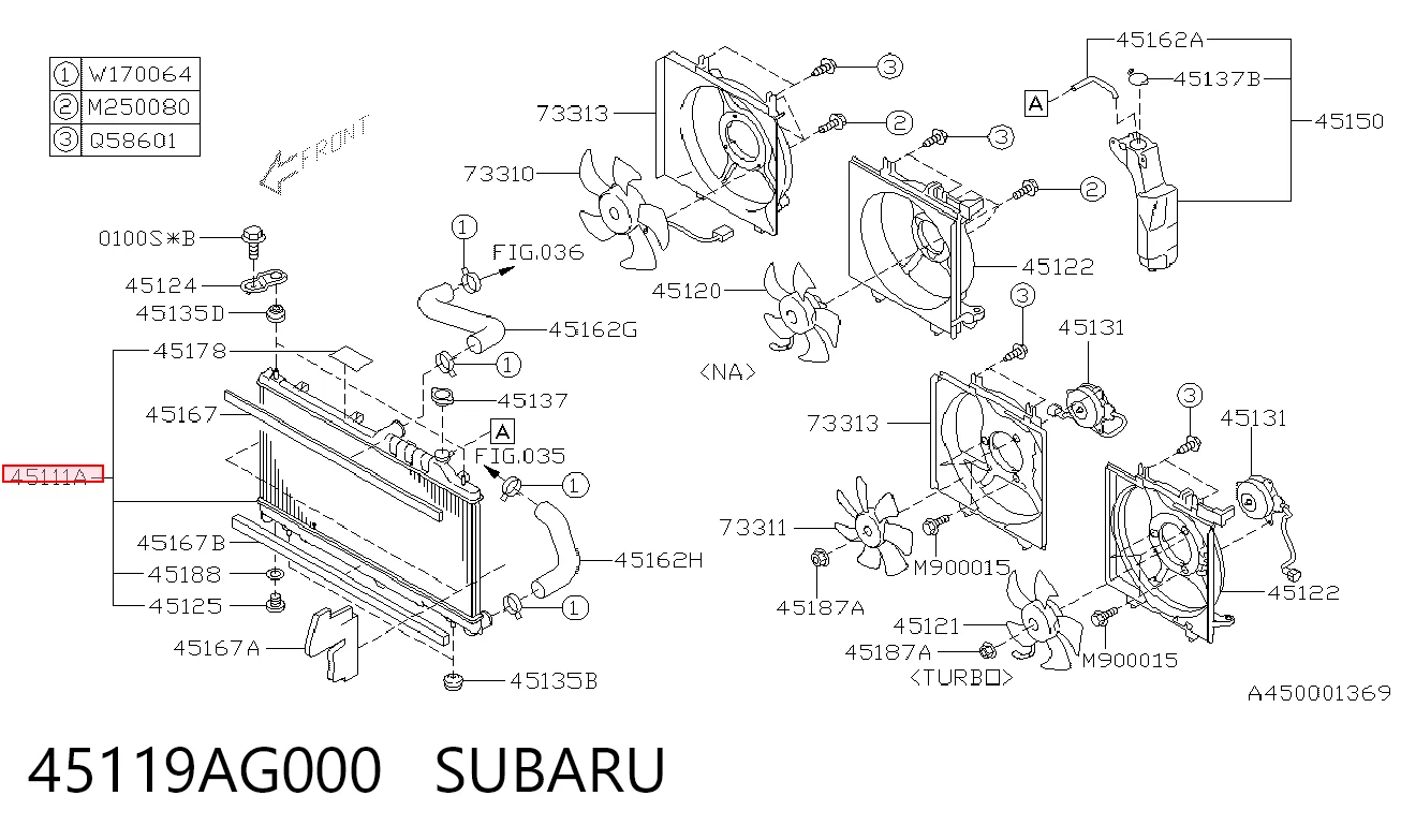 Radiador de refrigeración del motor 45119AG000 SUBARU