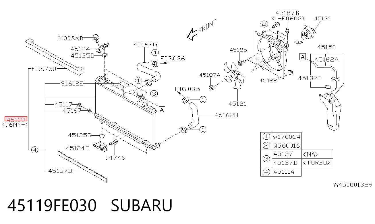 45119FE030 Subaru Refrigeración del motor