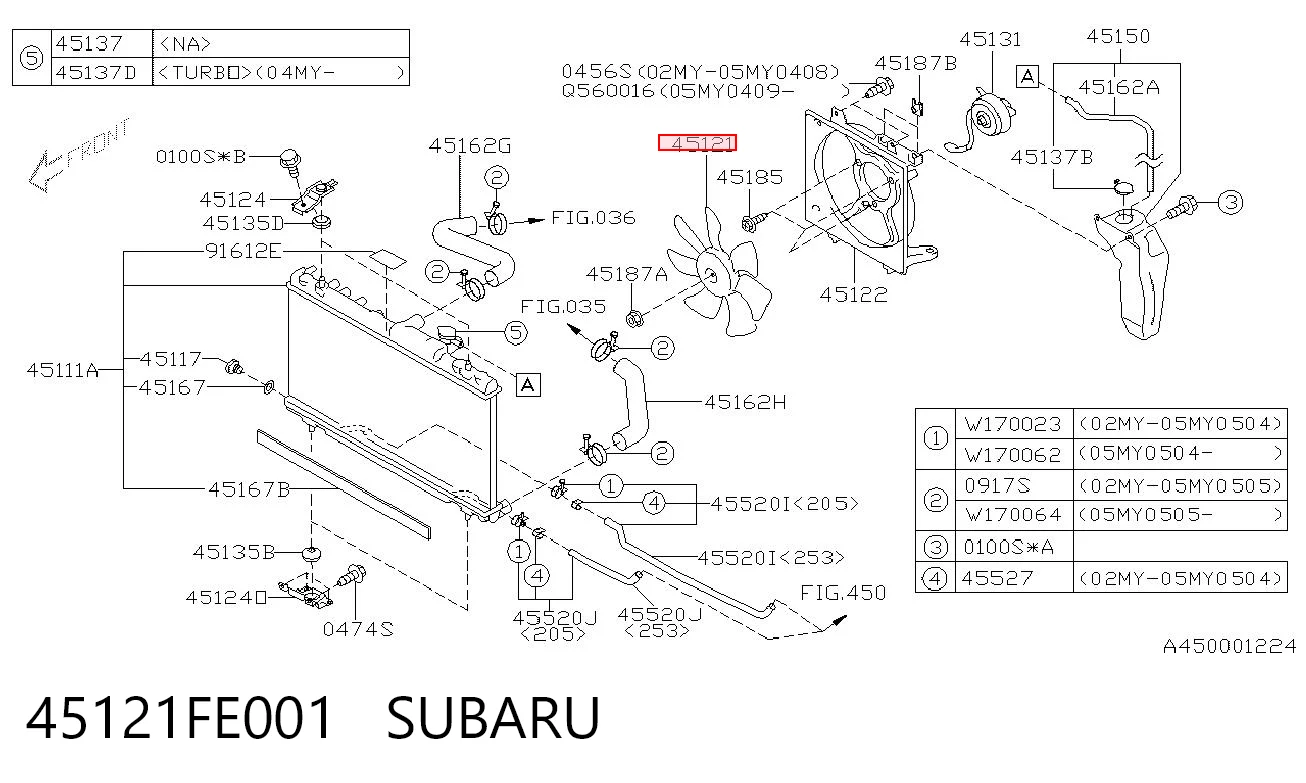 45121FE001 Subaru Ventilador izquierdo del radiador de refrigeración