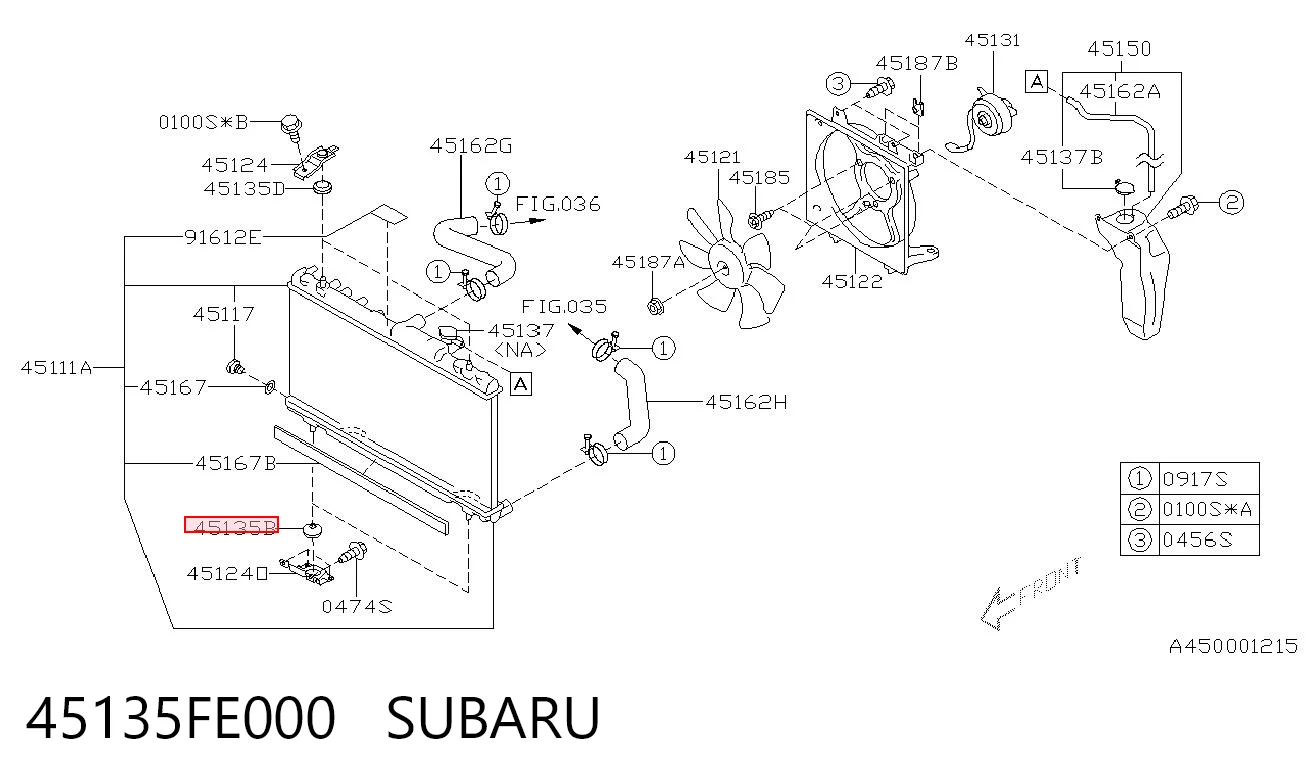 45135FE000 Subaru Soporte inferior de fijación del radiador