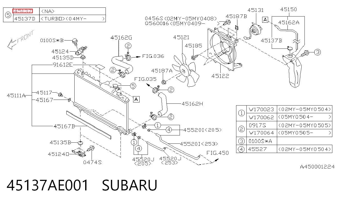 45137AE001 Subaru Tapa de radiador