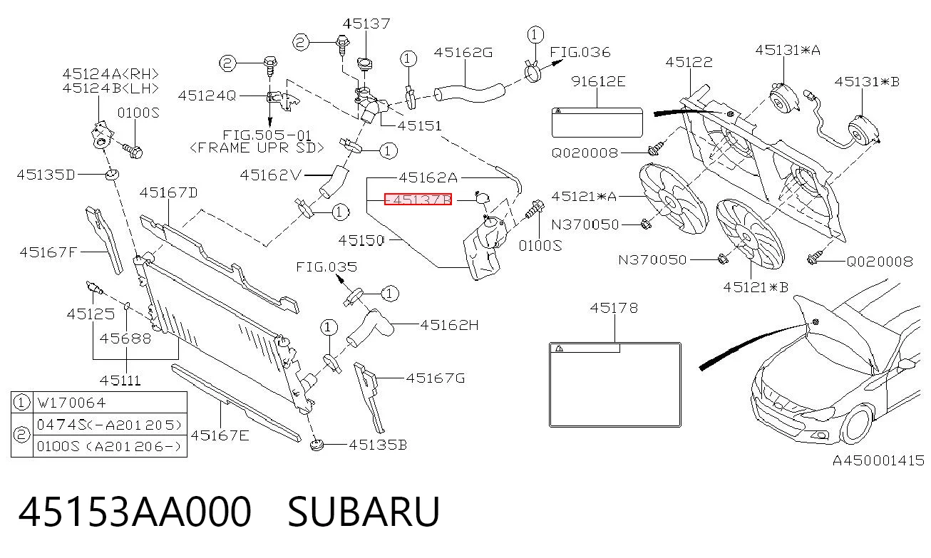 45153AA000 Subaru Tapón del radiador de refrigerante