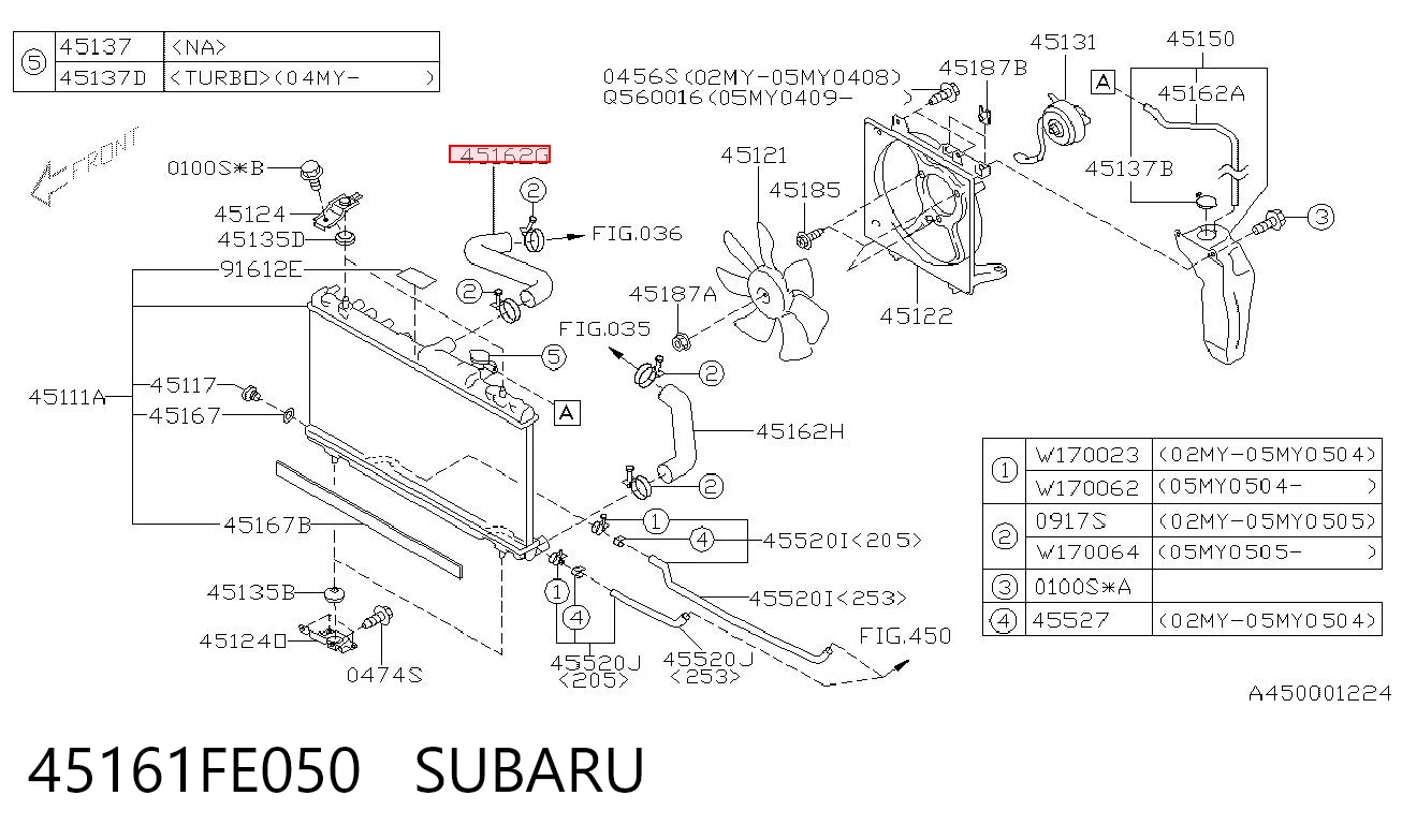 45161FE050 Subaru Manguera superior del radiador