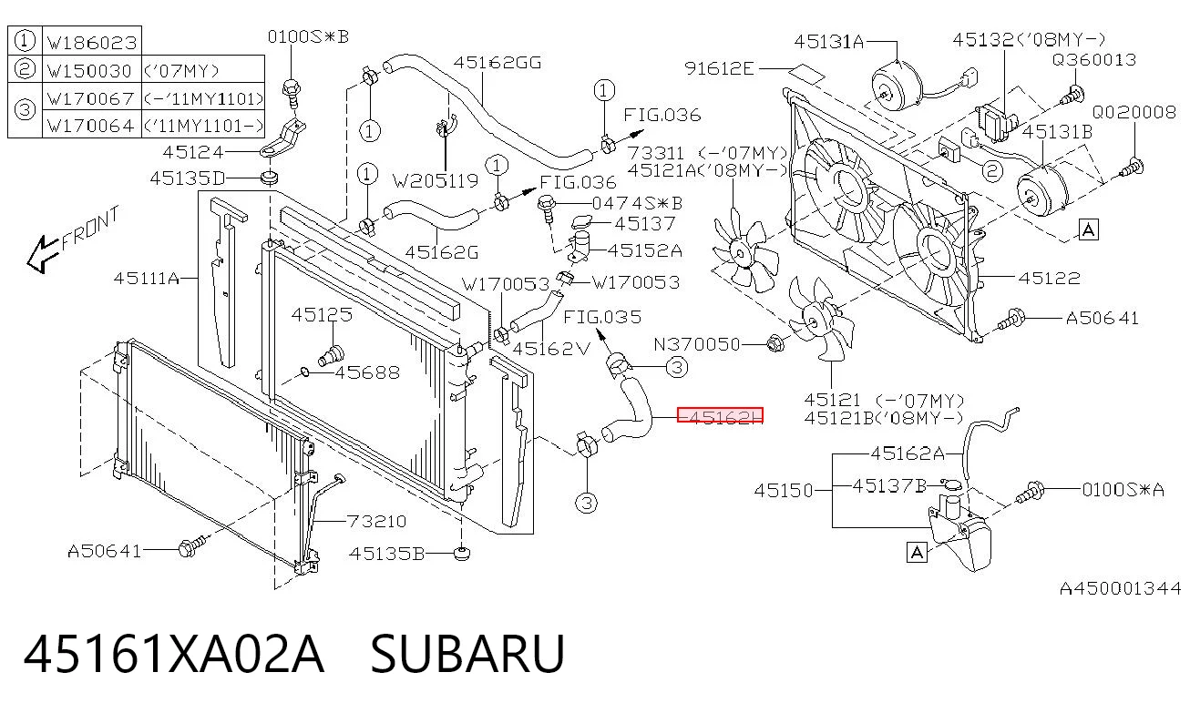 45161XA02A Subaru Manguera inferior del radiador