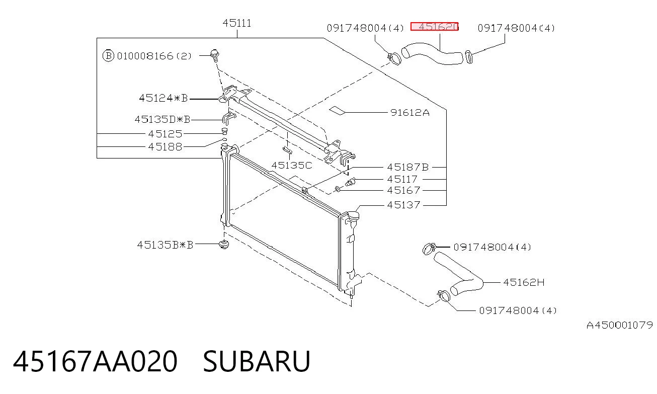 45167AA020 Subaru Manguera superior del radiador