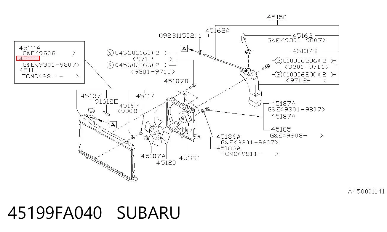45199FA040 Subaru Refrigeración del motor