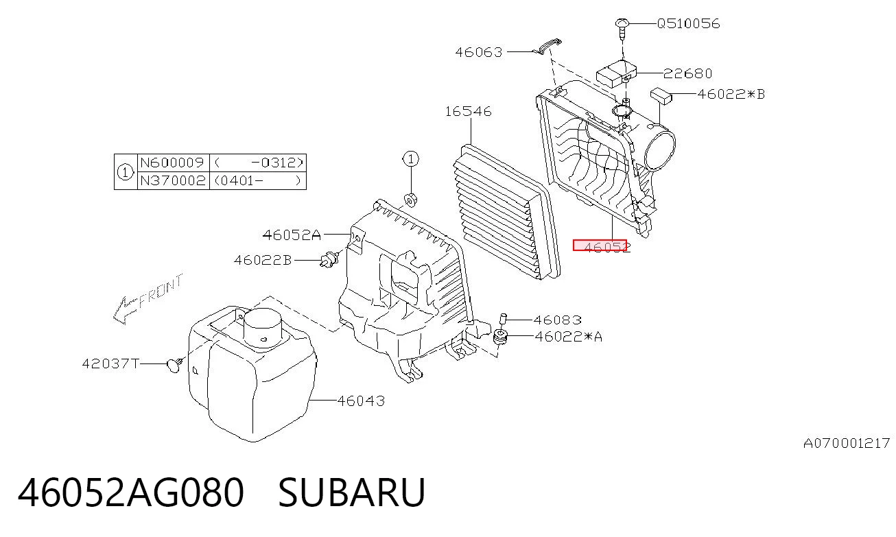 46052AG080 Subaru Carcasa del filtro de aire, parte superior