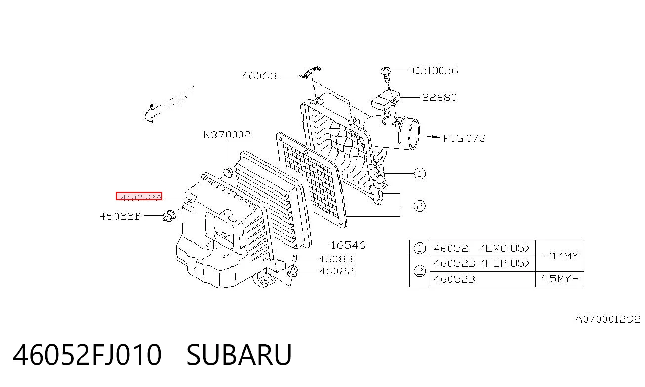 46052FJ010 Subaru Caja del filtro de aire, parte inferior