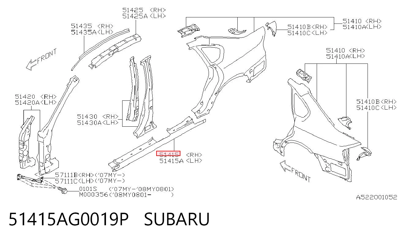 Umbral de puerta, derecha para Subaru Outback B13, BP