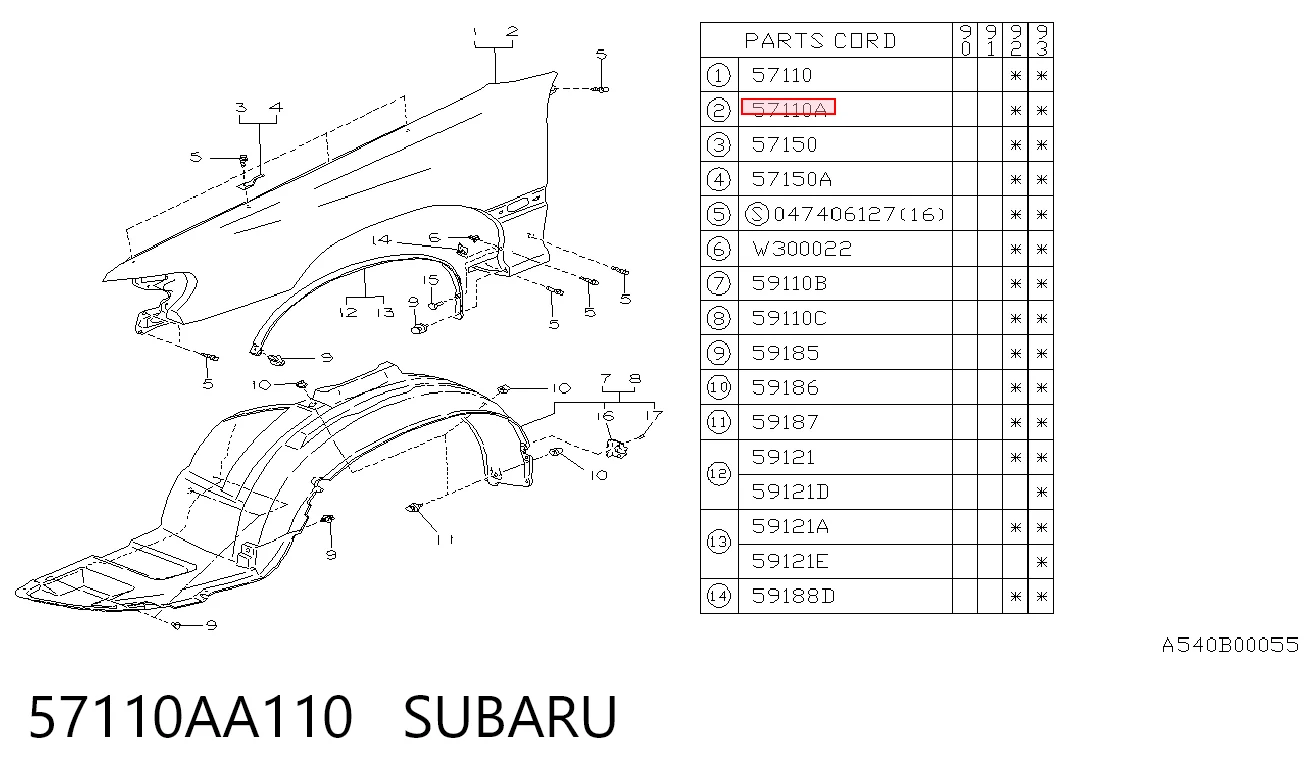 Aleta delantera izquierda para Subaru Legacy BC
