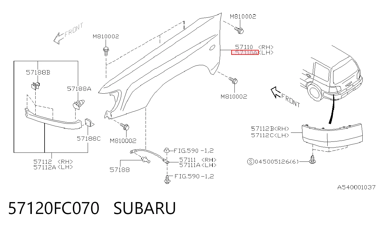 Aleta delantera izquierda para Subaru Forester S10, SF