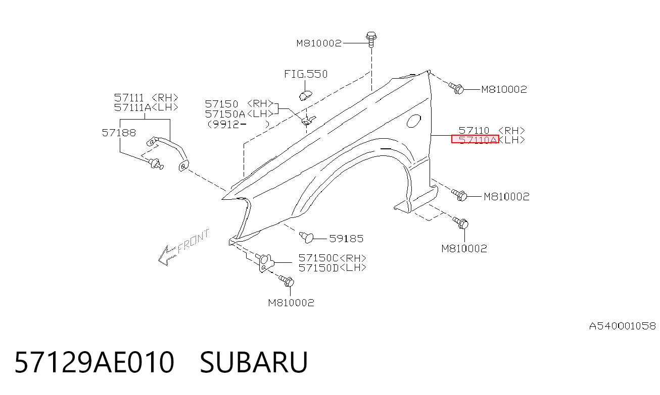 Aleta delantera izquierda para Subaru Legacy BE, BH