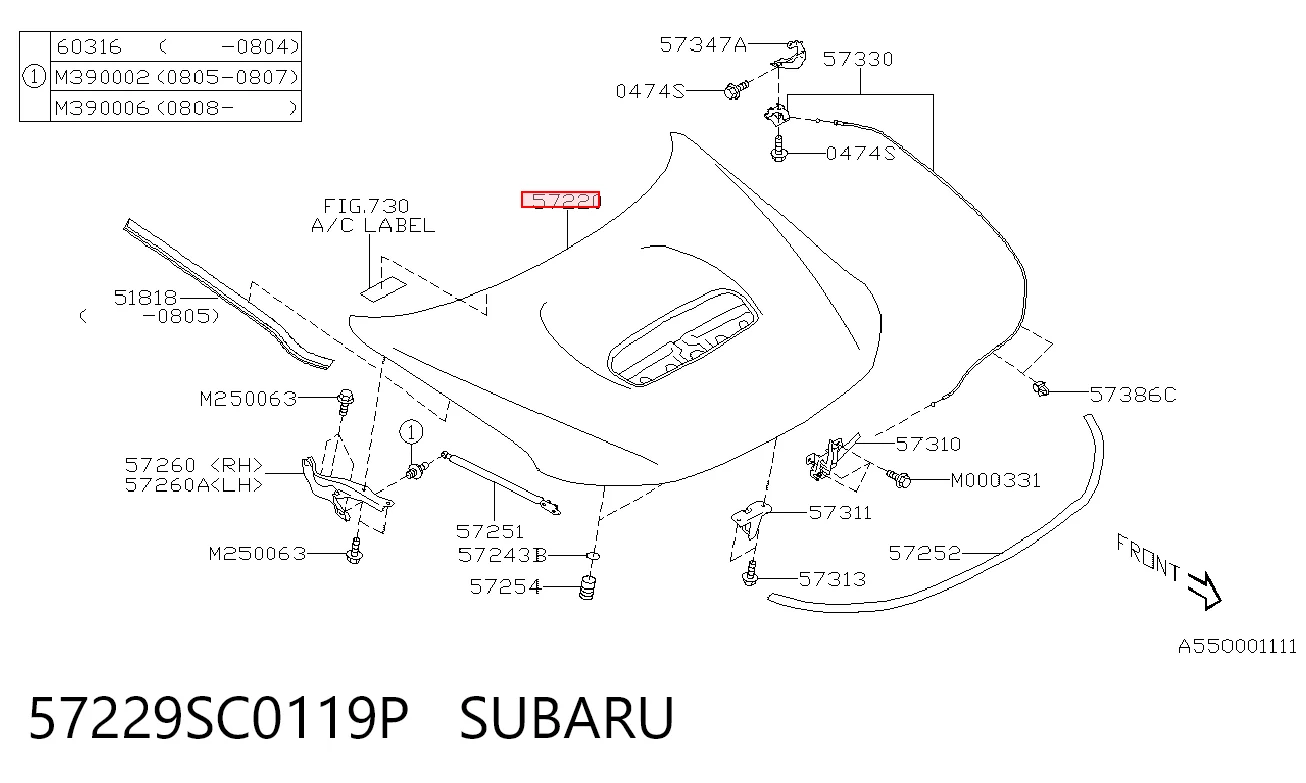 57229SC0119P Subaru Capó delantero