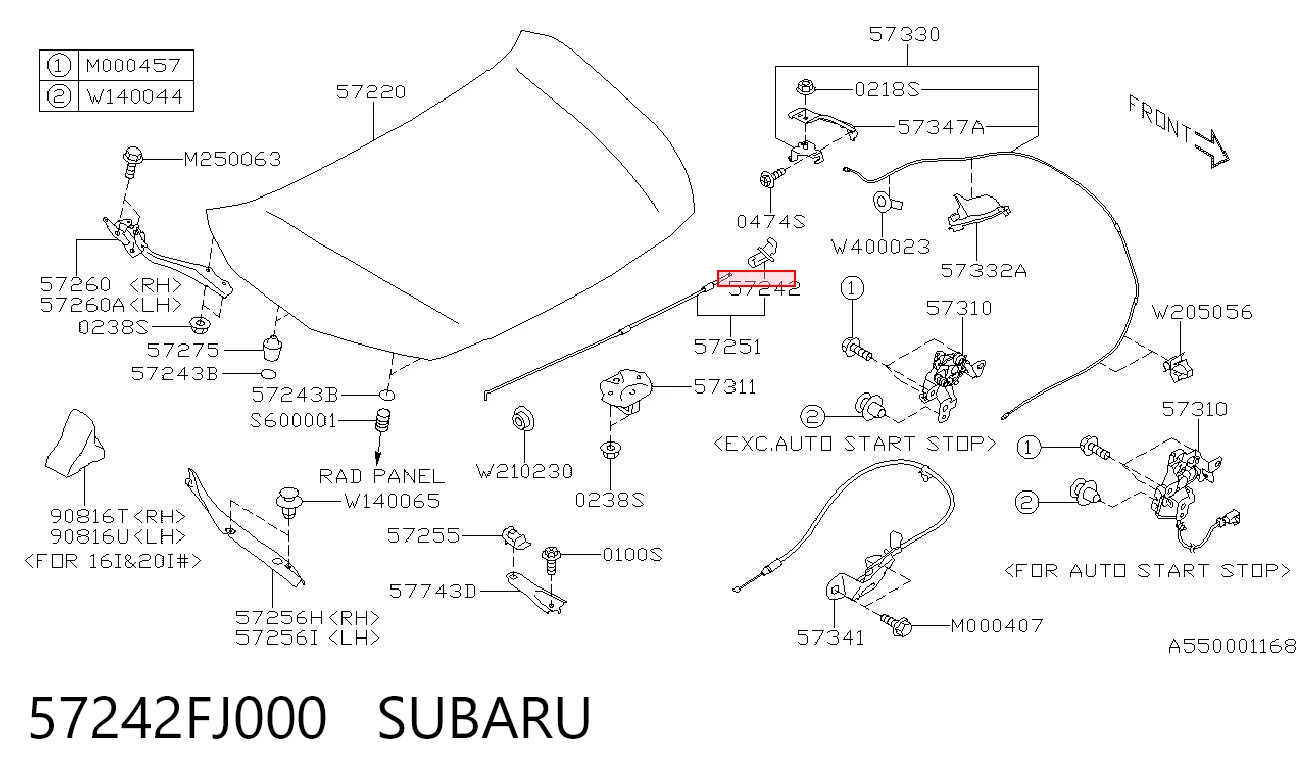 57242FJ000 Subaru Fijador del soporte del capó