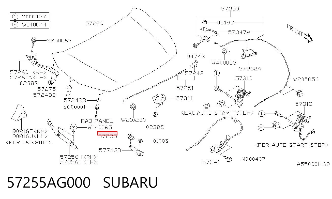 57255AG000 Subaru Fijador del soporte del capó