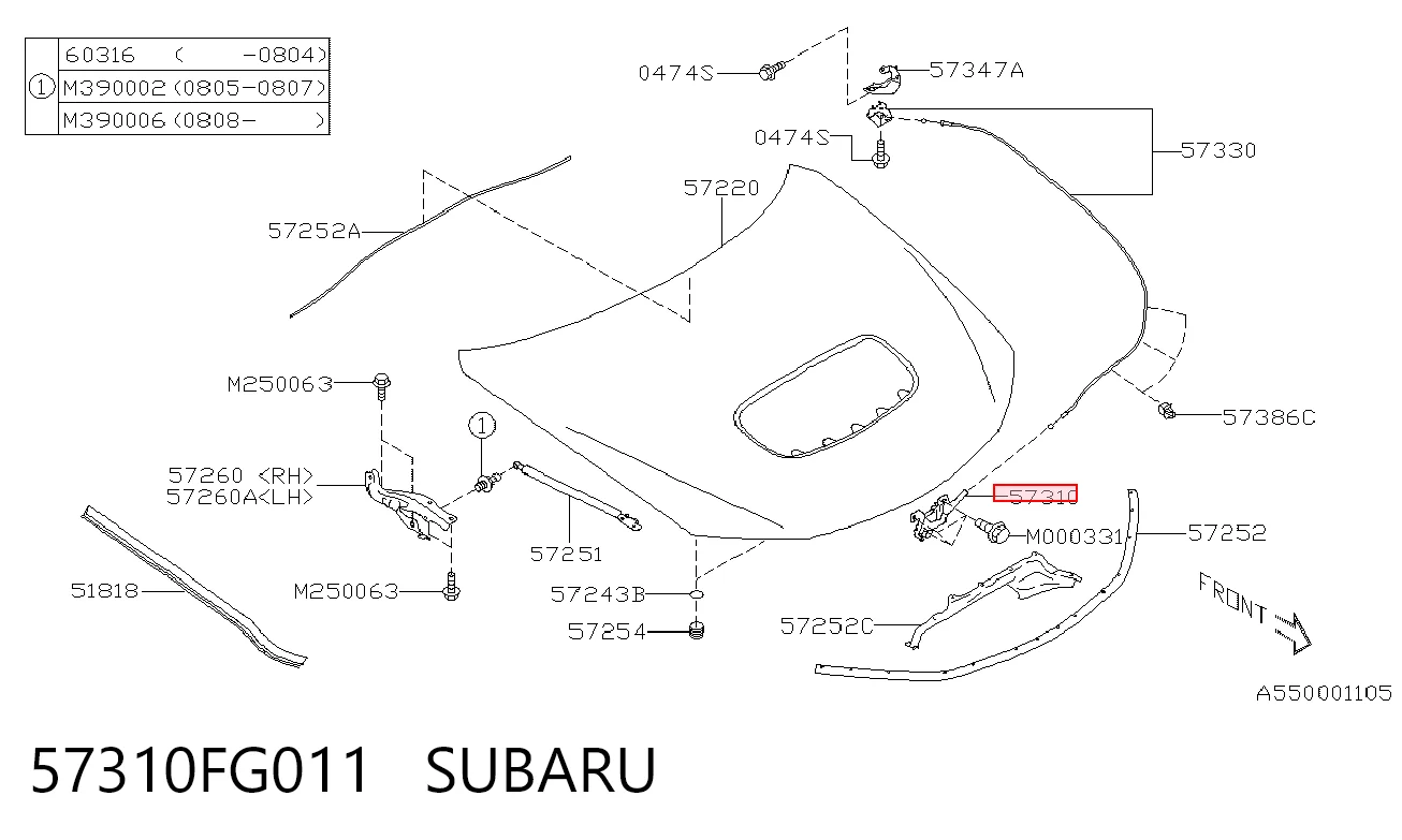 57310FG011 Subaru Cerradura de Capot