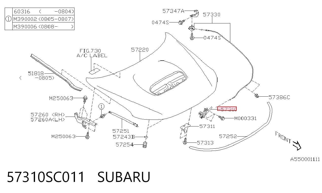 57310SC011 Subaru Cerradura de Capot