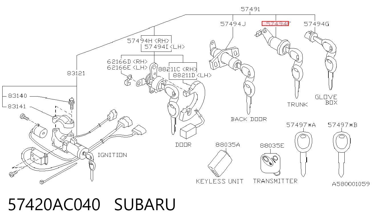 Comprar Cilindro de cerradura de portón trasero Subaru Legacy II BD, BG a bajo precio