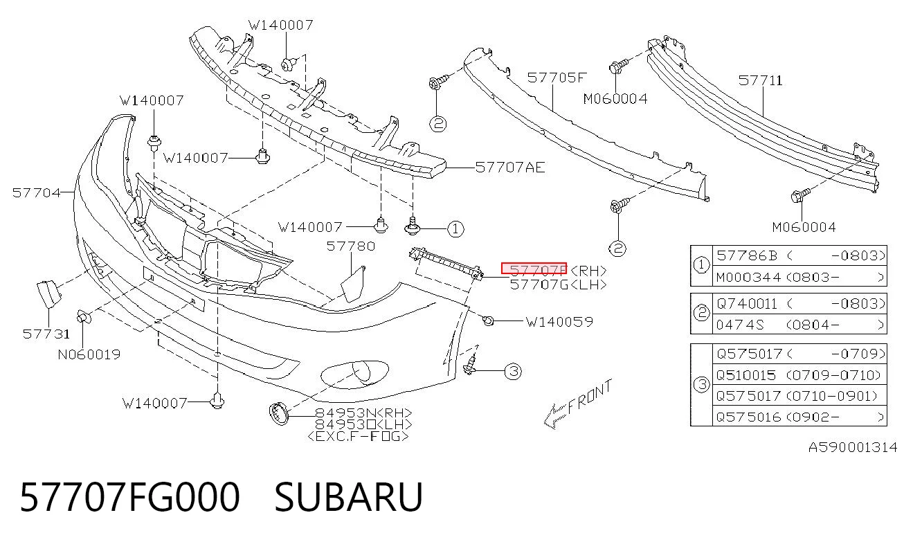 57707FG000 Subaru Soporte de parachoques delantero derecho