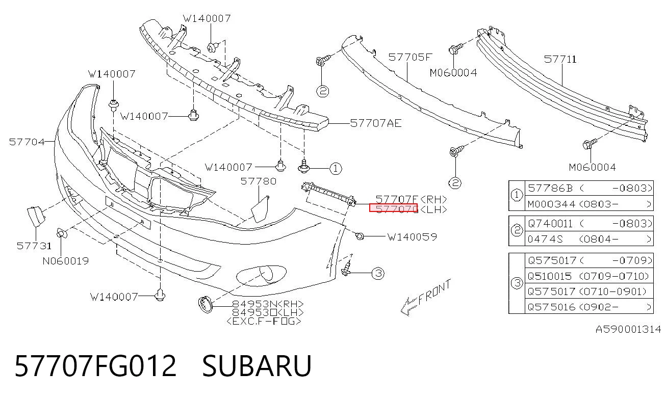 57707FG012 Subaru Soporte exterior izquierdo del parachoques delantero