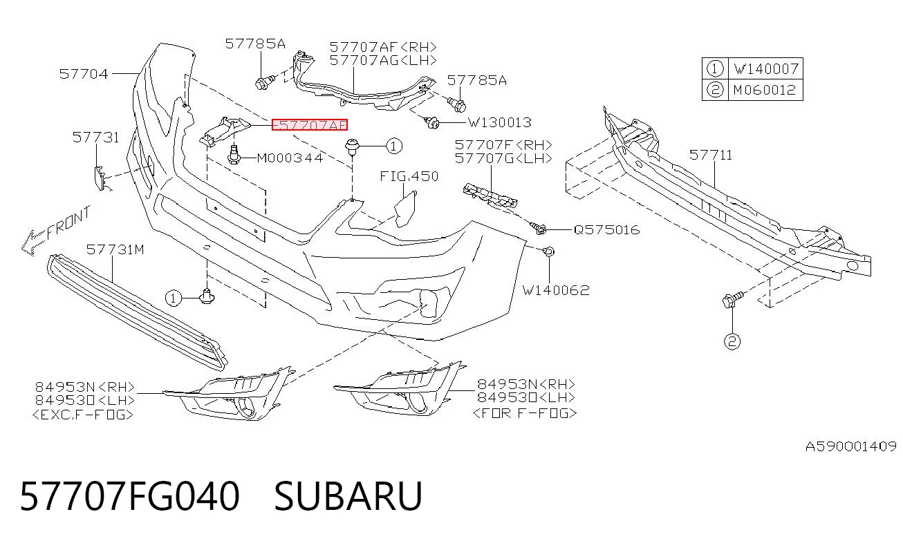 57707FG040 Subaru Soporte de parachoques delantero