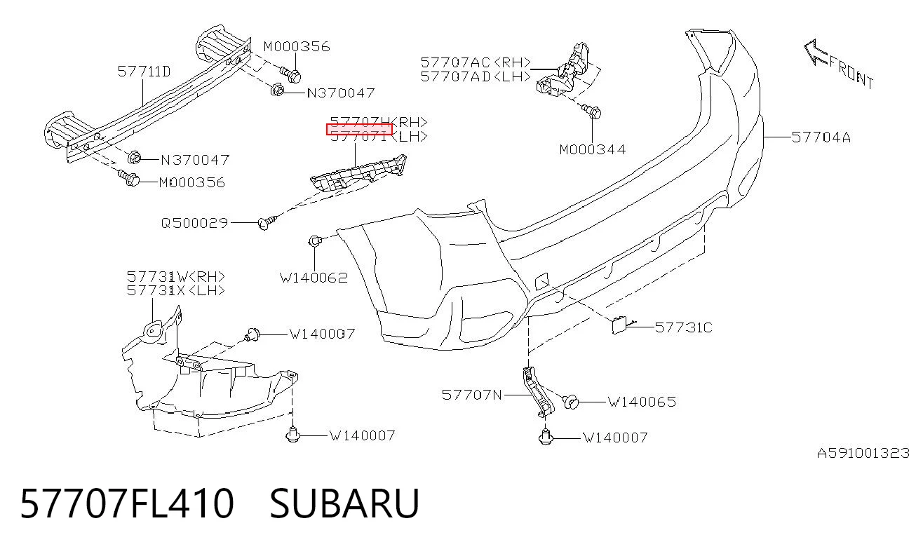 57707FL410 Subaru Soporte exterior izquierdo del parachoques trasero