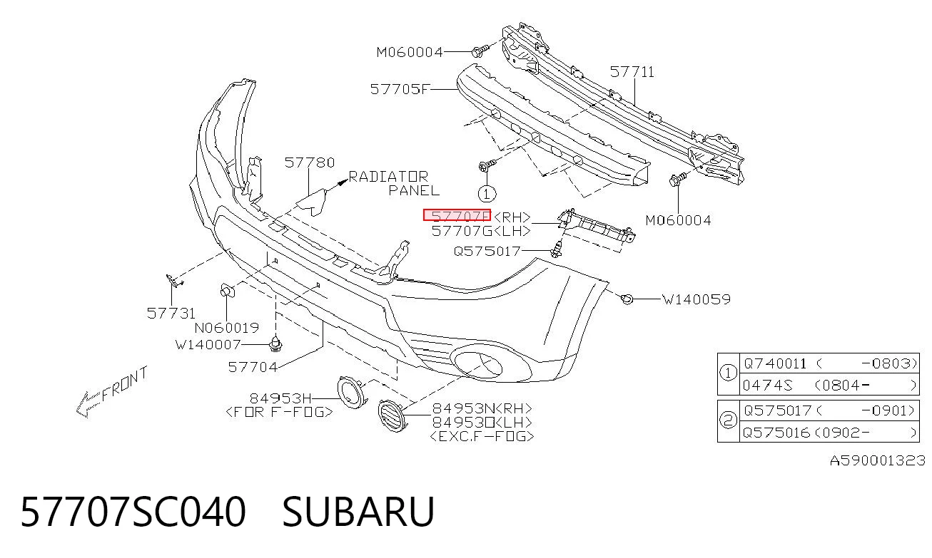 57707SC040 Subaru Soporte de parachoques delantero derecho