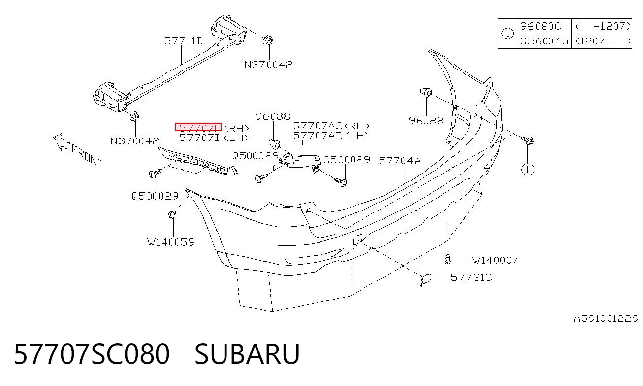 57707SC080 Subaru Soporte exterior derecho del parachoques trasero