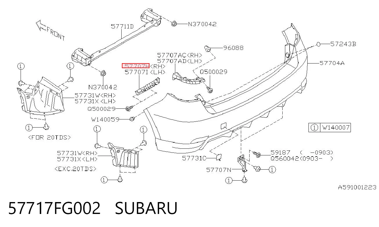 57717FG002 Subaru Soporte exterior derecho del parachoques trasero