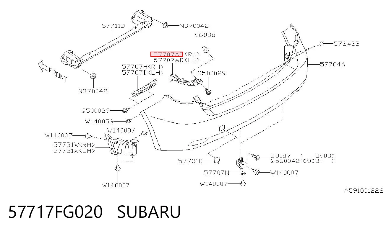 57717FG020 Subaru Soporte del paragolpes trasero derecho