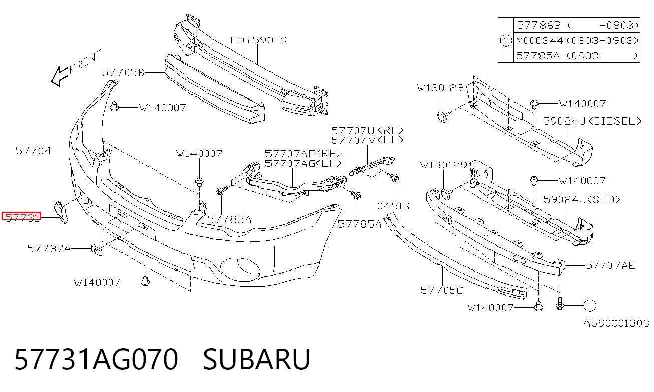 Cobertura de parachoques, enganche de remolque, delantera  para Subaru Outback III B13, BP