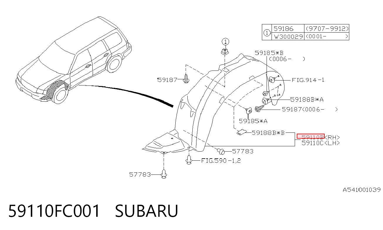 Paso de rueda delantero derecho 59110FC001 SUBARU