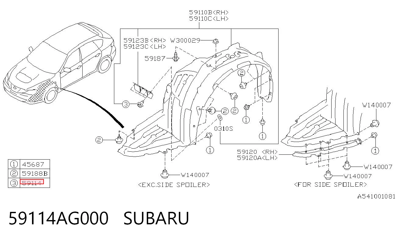 59114AG000 Subaru Clip de protección del bajo