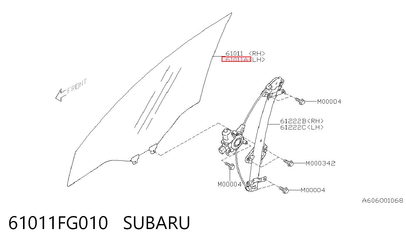 61011FG010 Subaru Cristal de puerta delantera izquierda