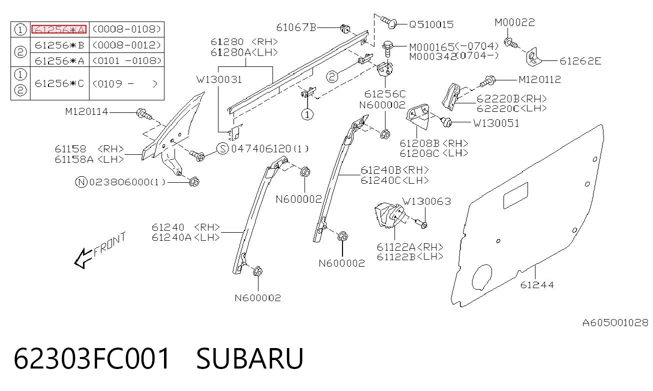 Fijador de cristal lateral 62303FC001 SUBARU
