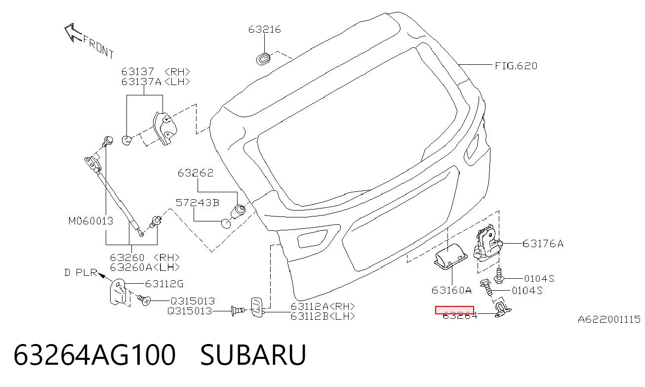 63264AG100 Subaru Pieza de cierre de la cerradura del portón trasero
