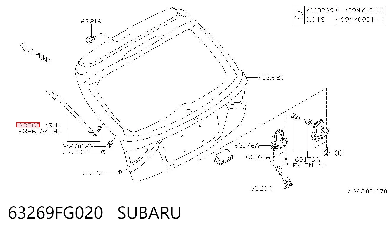 Amortiguador de porton para Subaru Impreza III GH