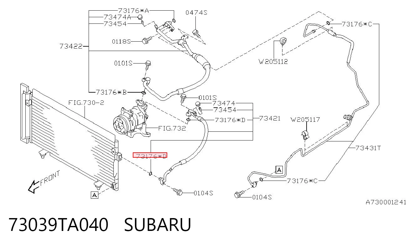 73039TA040 Subaru Anillo de sellado de tubería de aire acondicionado