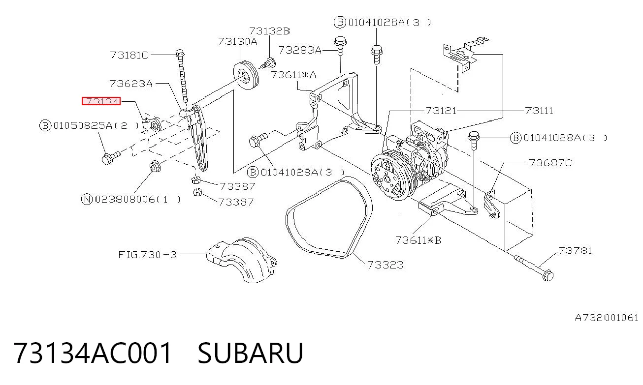 73134AC001 Subaru Soporte del tensor de la correa de transmisión