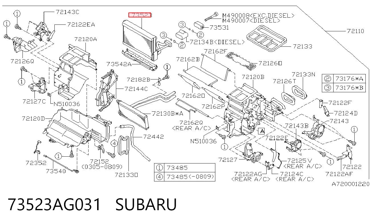 Evaporador de aire acondicionado 73523AG031 SUBARU