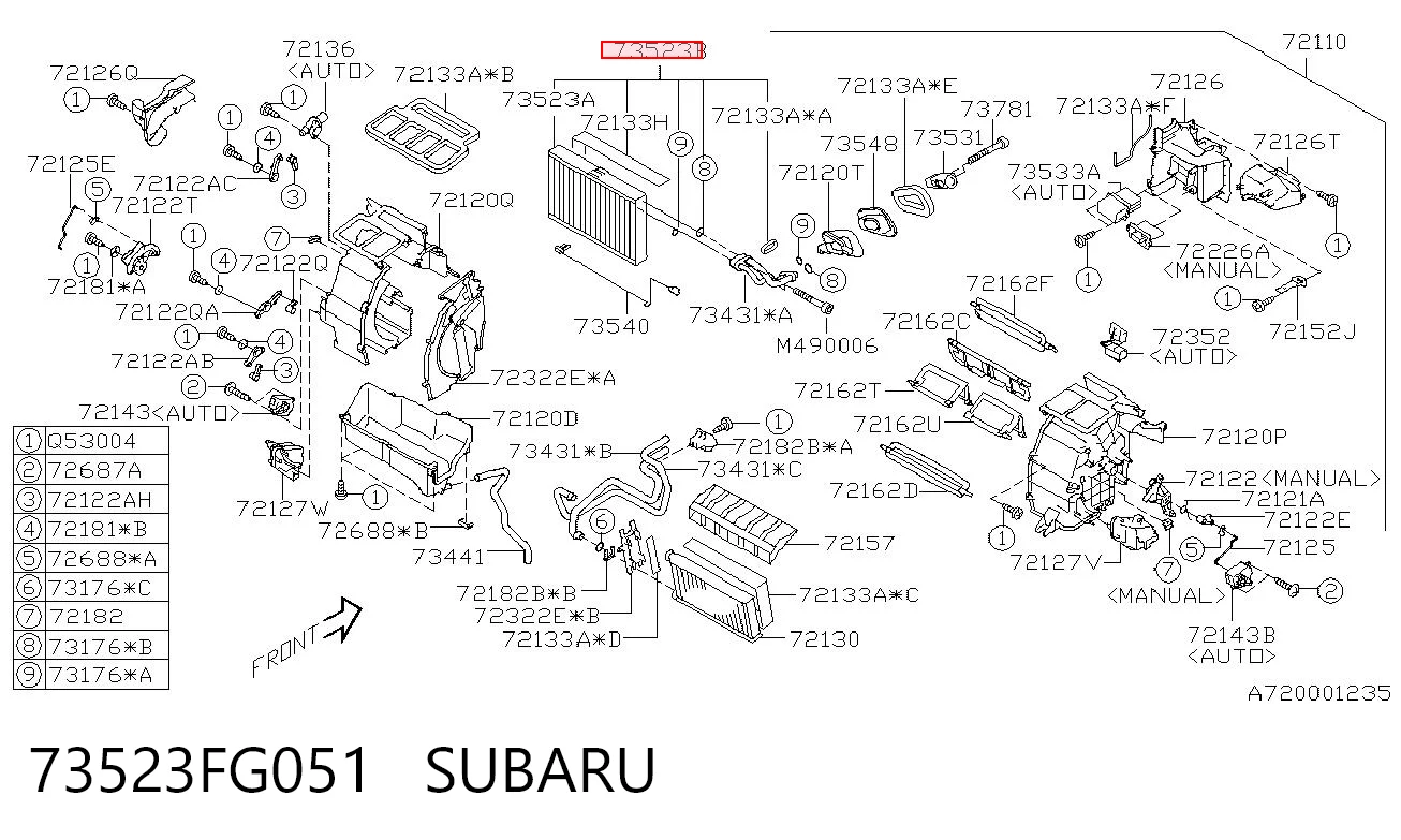73523FG051 Subaru Evaporador, aire acondicionado